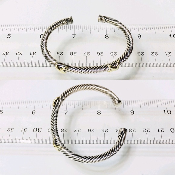 David Yurman Sterling & 14k Double X Cable Cuff - Picture 6 of 7
